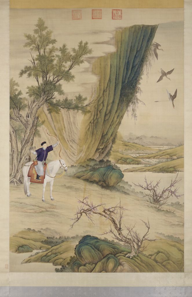 图片[1]-Picture axis of Giuseppe Castiglione and other Qianlong emperors falling geese-China Archive